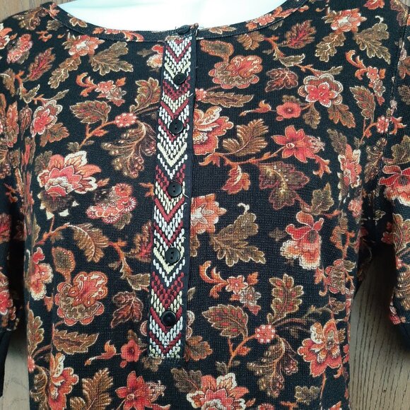 Sundance Women's Thermal Floral Henley Style Top Size Small 3/4 Sleeve - Picture 3 of 6